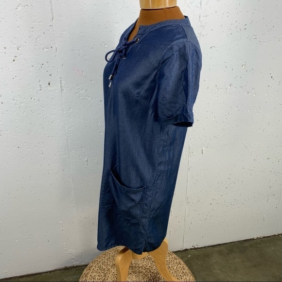 Lovers + FRIENDS size Small Lace Up V Neck Denim Shift Dress - Picture 8 of 13